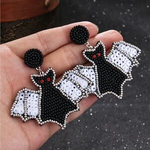 Beaded Black & White Bat Earrings